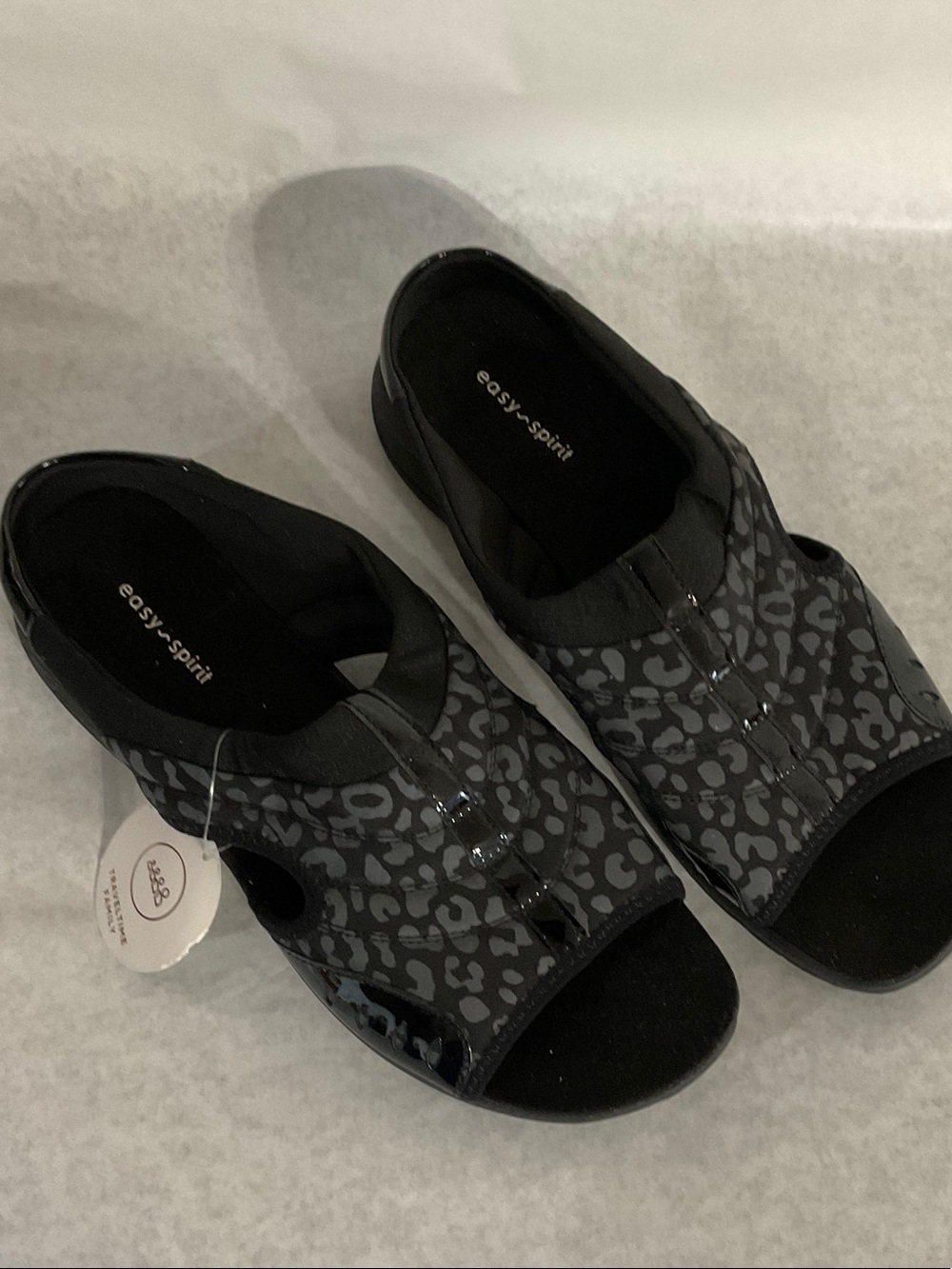 Easy Spirit Black Leopard Stretch Open-Toe Sandals